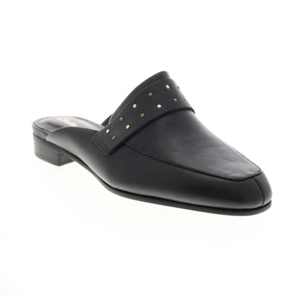 Clarks Shoes - Clarks Pure Mule Black Leather Gold Studded Slip On Flats Cushion Soles Business